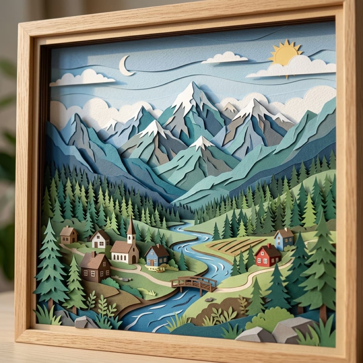 A paper-cut mountain landscape — generated with Nano Banana 2